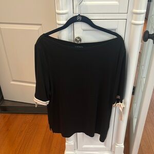 Lauren Ralph Lauren Black Relaxed Tee with Ties at Sleeves